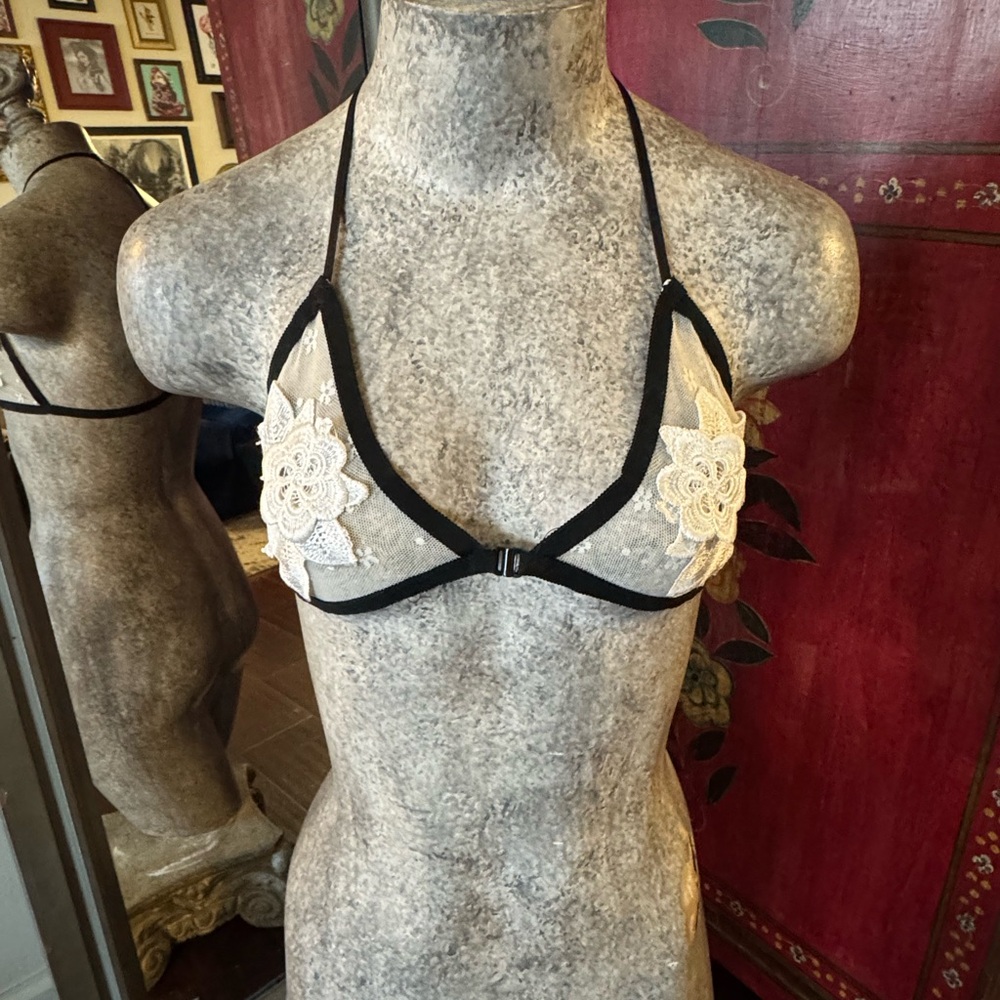 Elegant Black and Cream Lace Bra